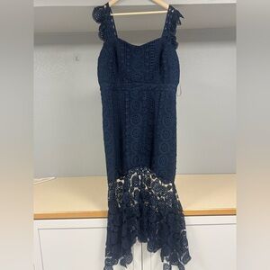 Lena Bodycon Midi Dress Lace Flutter Sweetheart Women XXL Navy Blue